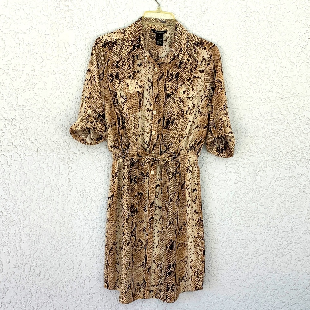 Millenium Snake Print Shirt Dress with attached belt size S